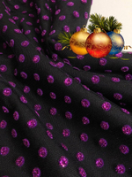 Фатин флок горох фуксия на черном, блестки фуксия