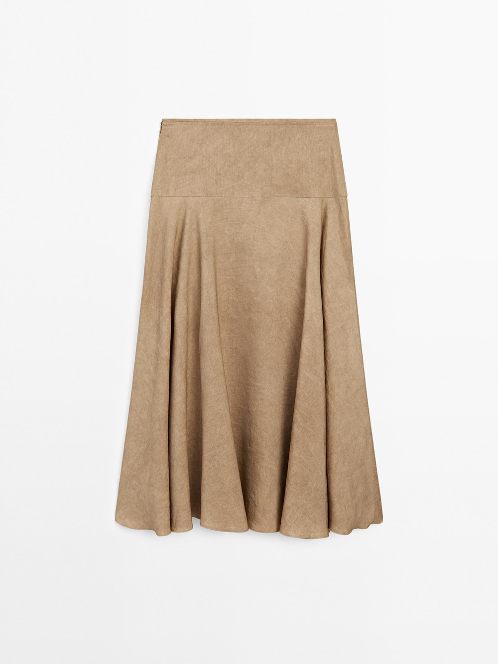 Massimo Dutti Юбка миди из льняной смеси с воланами, коричневый