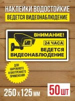 Наклейка Ведется видеонаблюдение виниловая 250х125 мм 50 шт
