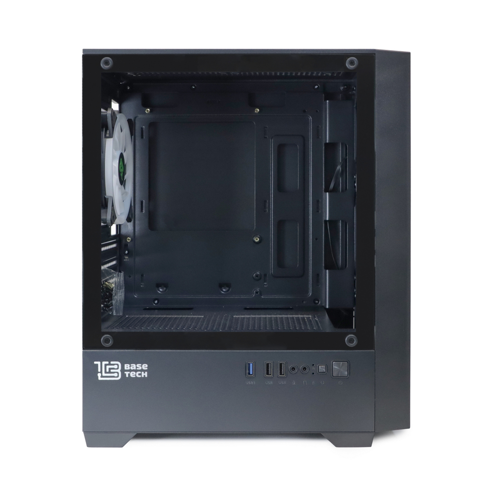 Корпус BaseTech eXtreme GFX-06, Без БП, mATX, чёрный, 4xARGB FAN, 2xUSB2, 1xUSB3, бок: закалённое стекло (BT-GFX-06-MESH-4F-ARGB)