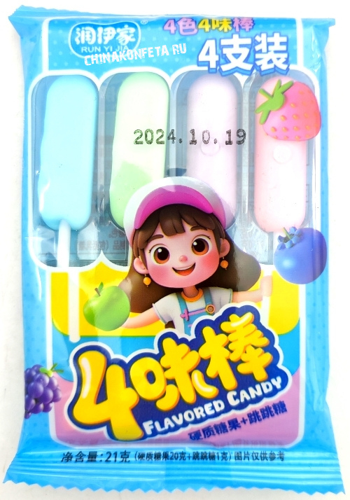 Карамель на палочке + шипучка RUN YI JIA FLAVORED CANDY
