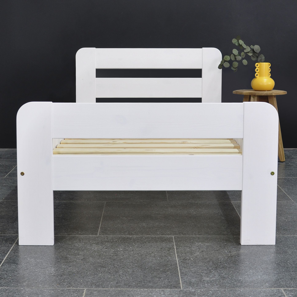 Кровать 90х200, Берт, деревянная, односпальная, с основанием з дерева, массив сосны, белый, Dipriz