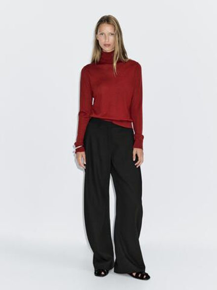 Massimo Dutti Брюки из смесовой шерсти с широкими штанинами, черный