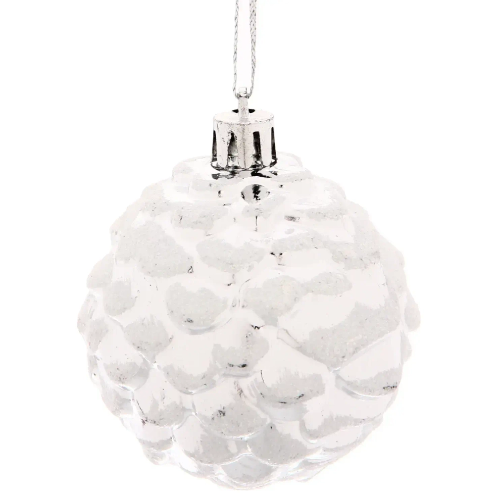 Ёлочные игрушки «Шишки нарядные» 6 см (набор 3 шт), серебро/белый