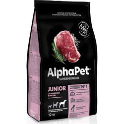 Сухой корм ALPHAPET Superpremium сухой для щенков крупных пород с 6 месяцев до 1,5 лет с говядиной и рисом - 12 кг