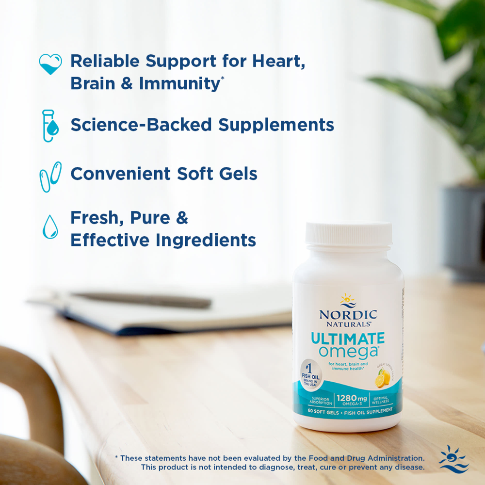 Nordic Naturals, Ultimate Omega, высокоэффективные омега-3 кислоты, со вкусом лимона, 60 капсул (640 мг в 1 капсуле)
