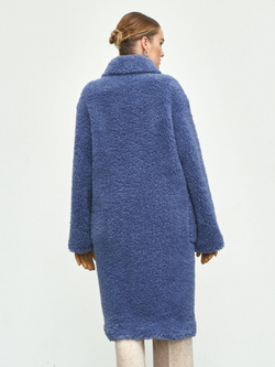 Шуба женская чебурашка тедди экомех, синяя, SilverFox