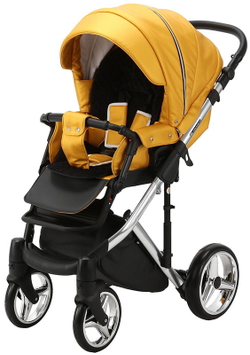 Детская коляска Adamex Chantal Special Edition Deluxe 2 в 1 C120 (ЖЕЛТО-ЗОЛОТ.КОЖА ХРОМ.РАМА)