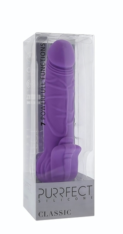 Фиолетовый вибратор с лепестками в основании PURRFECT SILICONE CLASSIC 7INCH PURPLE - 18 см. (Цвет: фиолетовый)