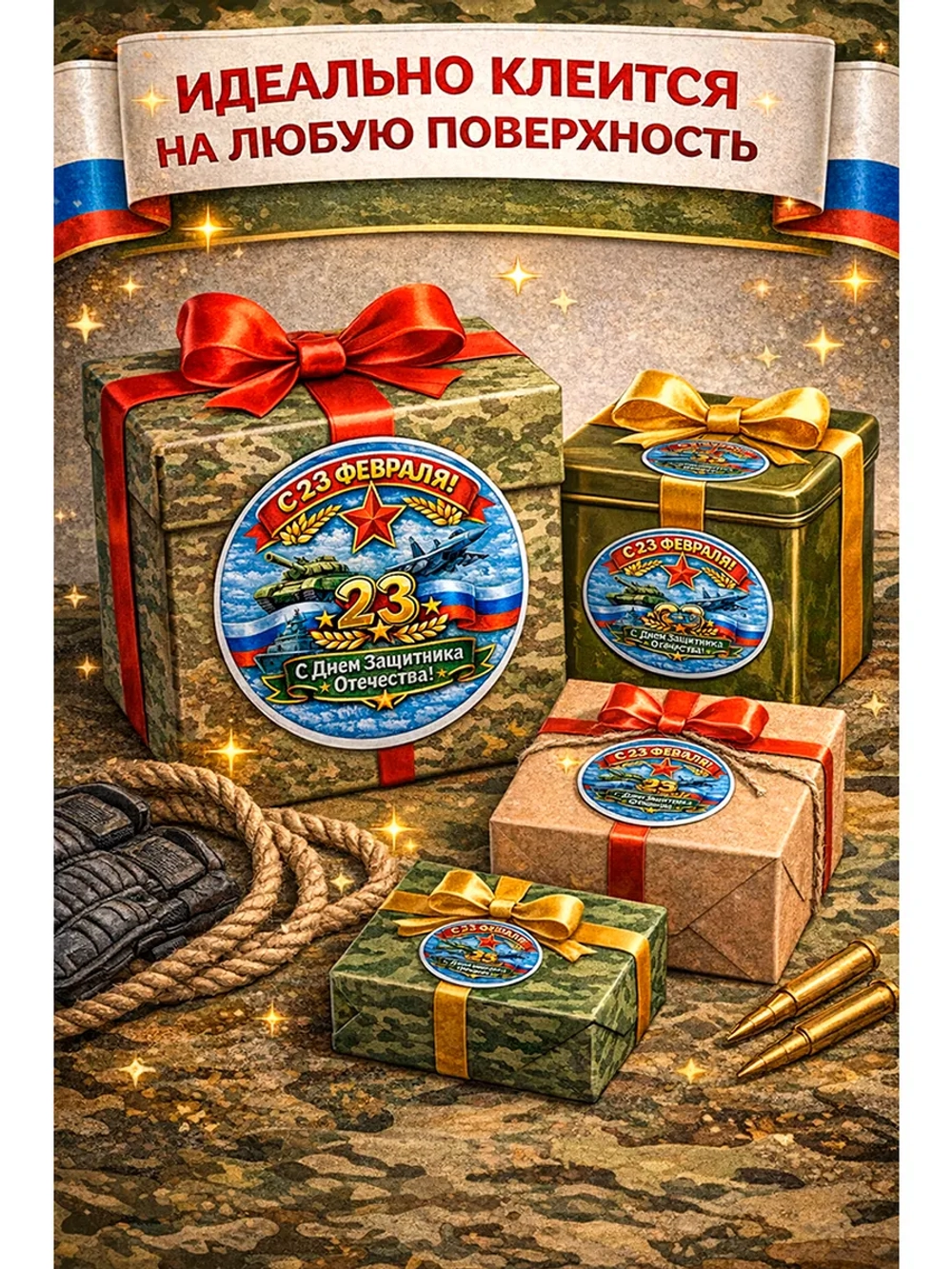 Стикер-наклейка для подарка с 23 февраля (67мм)