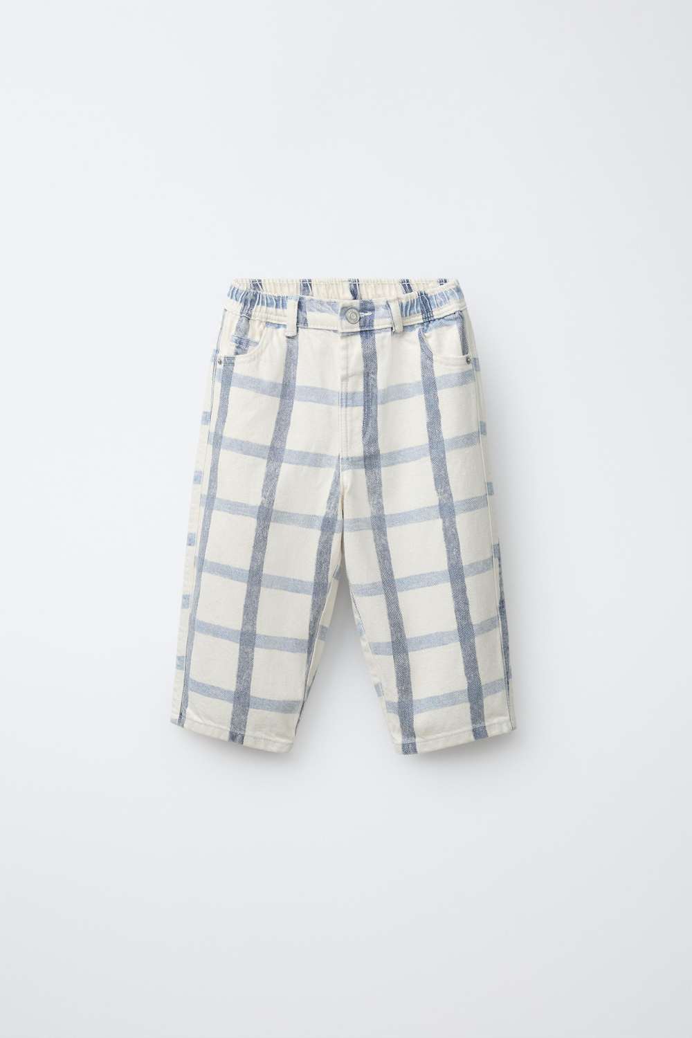 ZARA БРЮКИ БЭГГИ В КЛЕТКУ, СИНИЙ/БЕЛЫЙ