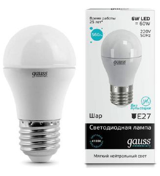 Лампа Gauss LED Elementary Globe 6W E27 4100K 53226