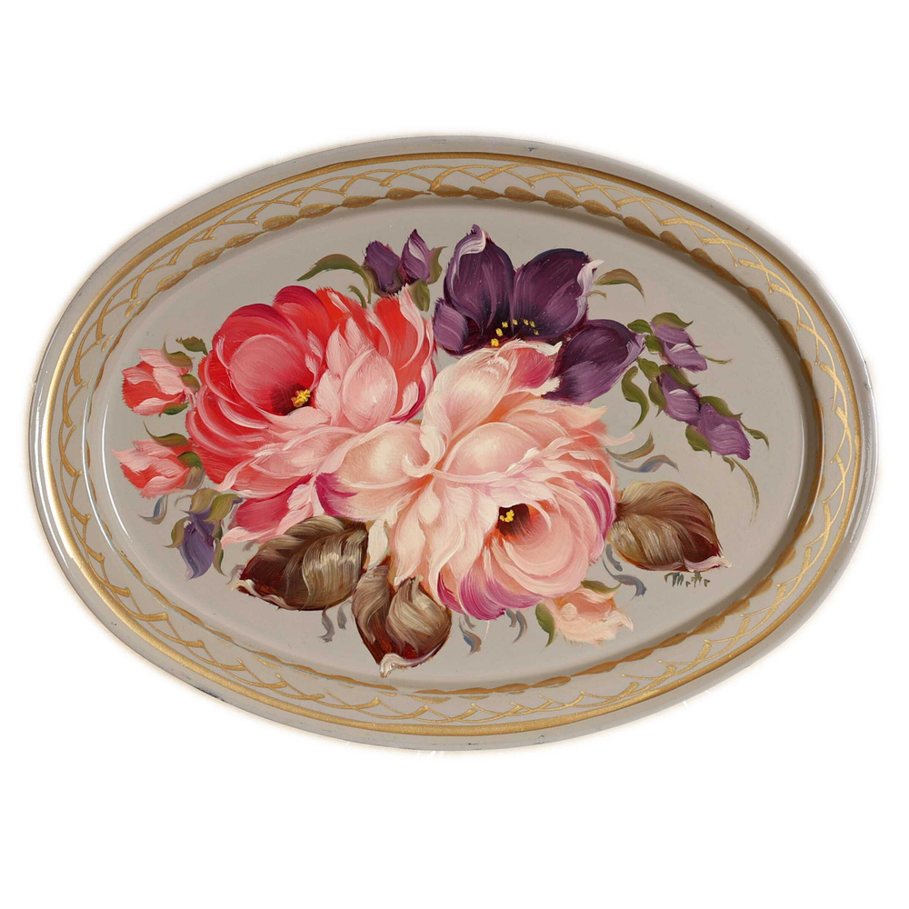 Жостовский поднос декоративный, размер 17х12 см (A2), металлический