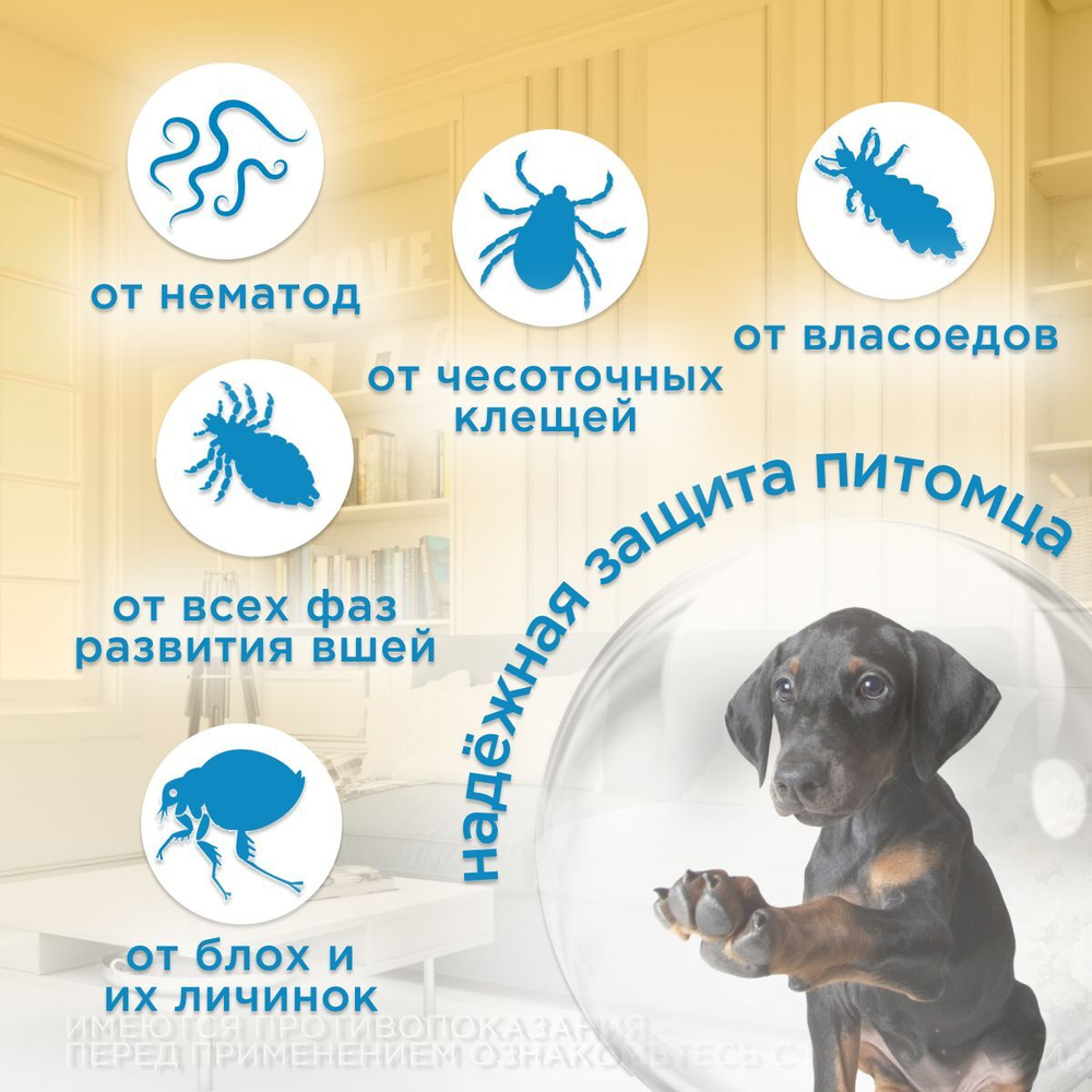 Капли на холку против блох, клещей и круглых гельминтов Elanco Адвокат для собак от 10 до 25кг, 1пипетка