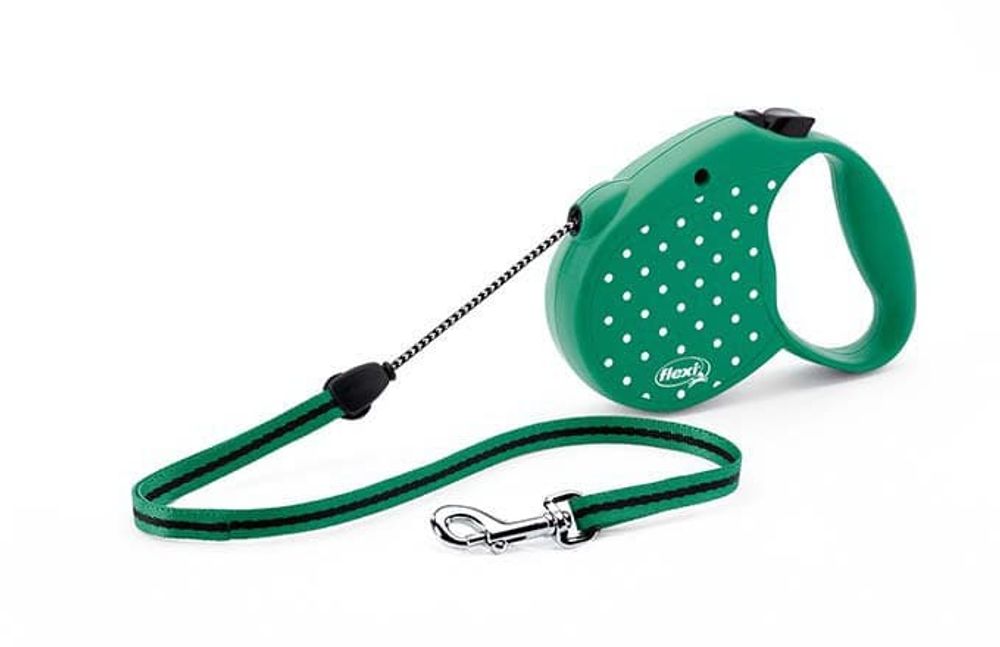 FLEXI рулетка Dots S (до 12 кг) трос 5 м зеленая в белый горох