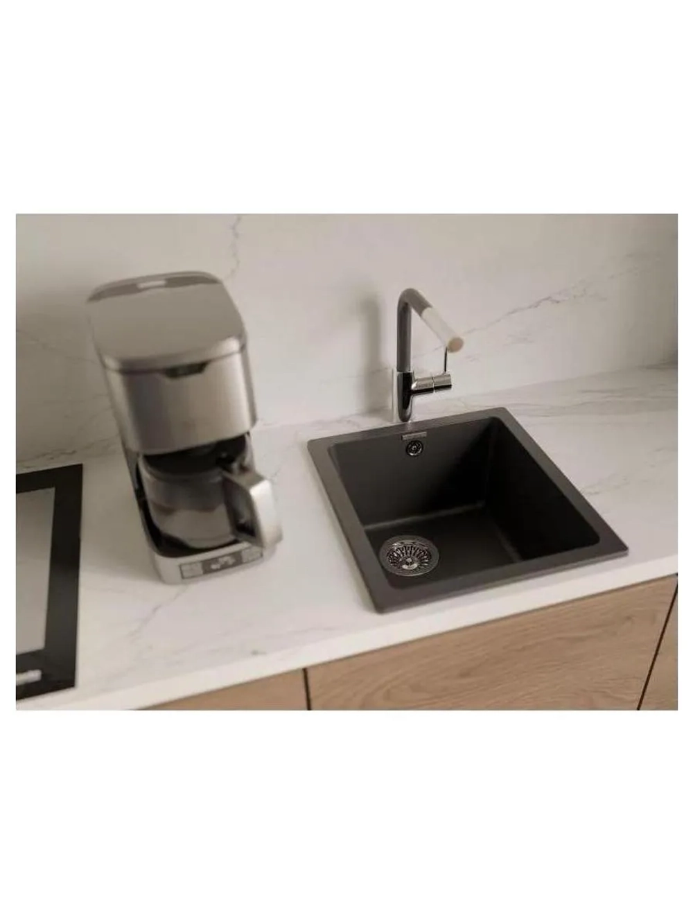 RIVELATO Мойка BERKANA 35 1-чаш 415*455, монтаж: универсальный, материал: кварц, цвет антрацит