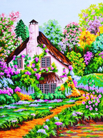 "Домик в весеннем саду"-10219 канва с рисунком