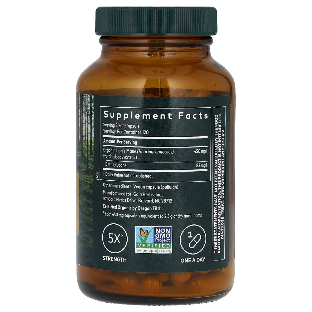 Gaia Herbs, гриб ежовик гребенчатый, 120 веганских капсул