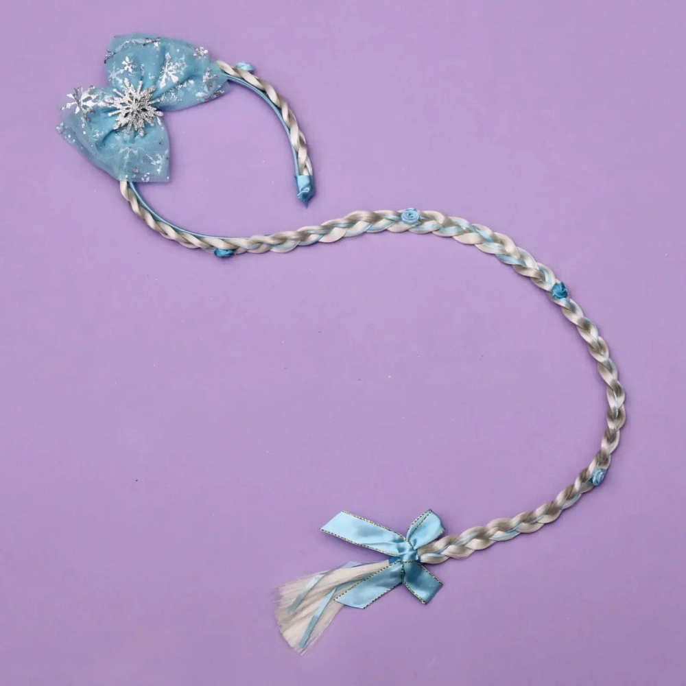 Ободок карнавальный с косичкой «Ледяной бантик»