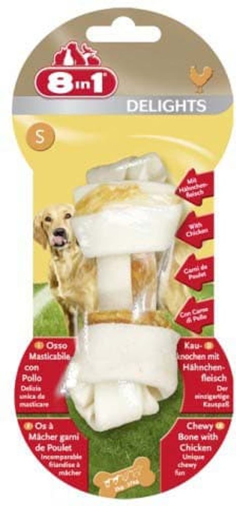 8in1 Delights Bone S/11 см (1 шт.) жевательная коcточка д/мелких собак, с куриным мясом, обернутые сыромятной кожей