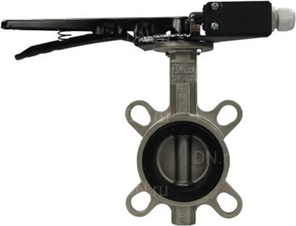 Water butterfly valve Elephant 316L-316L-PTFE body material - stainless steel AISI 316L, disk material - stainless steel AISI 316L, seal - PTFE with handle, with two LS-103 250V limit switches and a bracket for mounting the limit switches