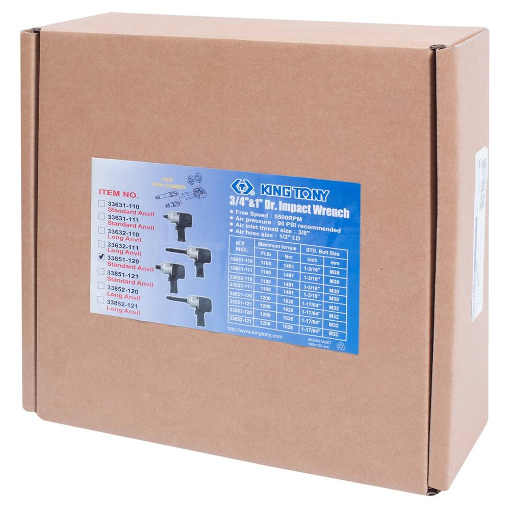 Гайковерт пневматический ударный 1", 1626 Нм KING TONY 33851-120