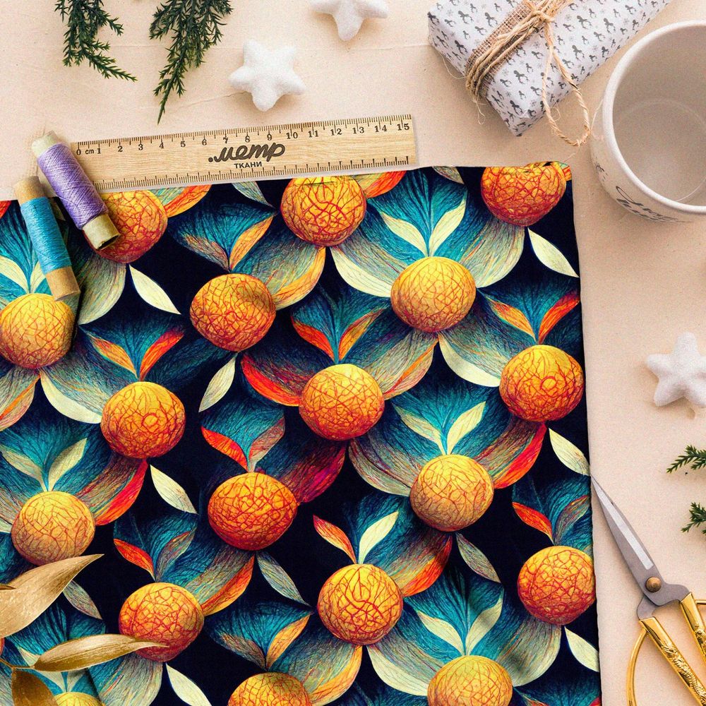 Ткань флис орехи в листьях