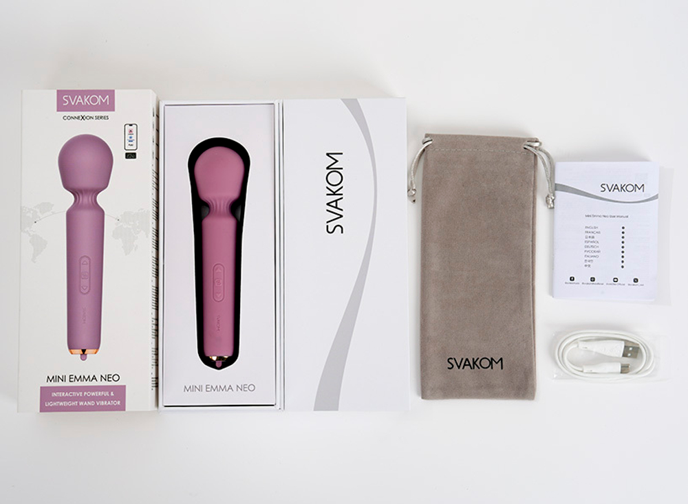 Сиреневый интерактивный мини вибратор-wand 14см Svakom Mini Emma Neo Interactive Compact Wand Vibrator SA299C