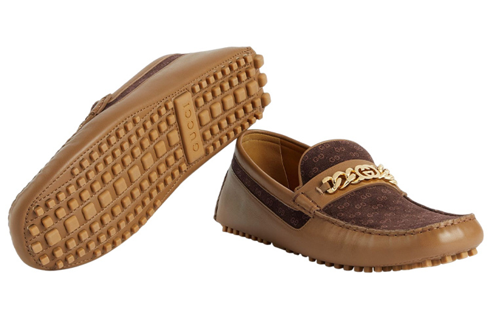 GUCCI Interlocking Suede Casual Shoes Men"s Brown