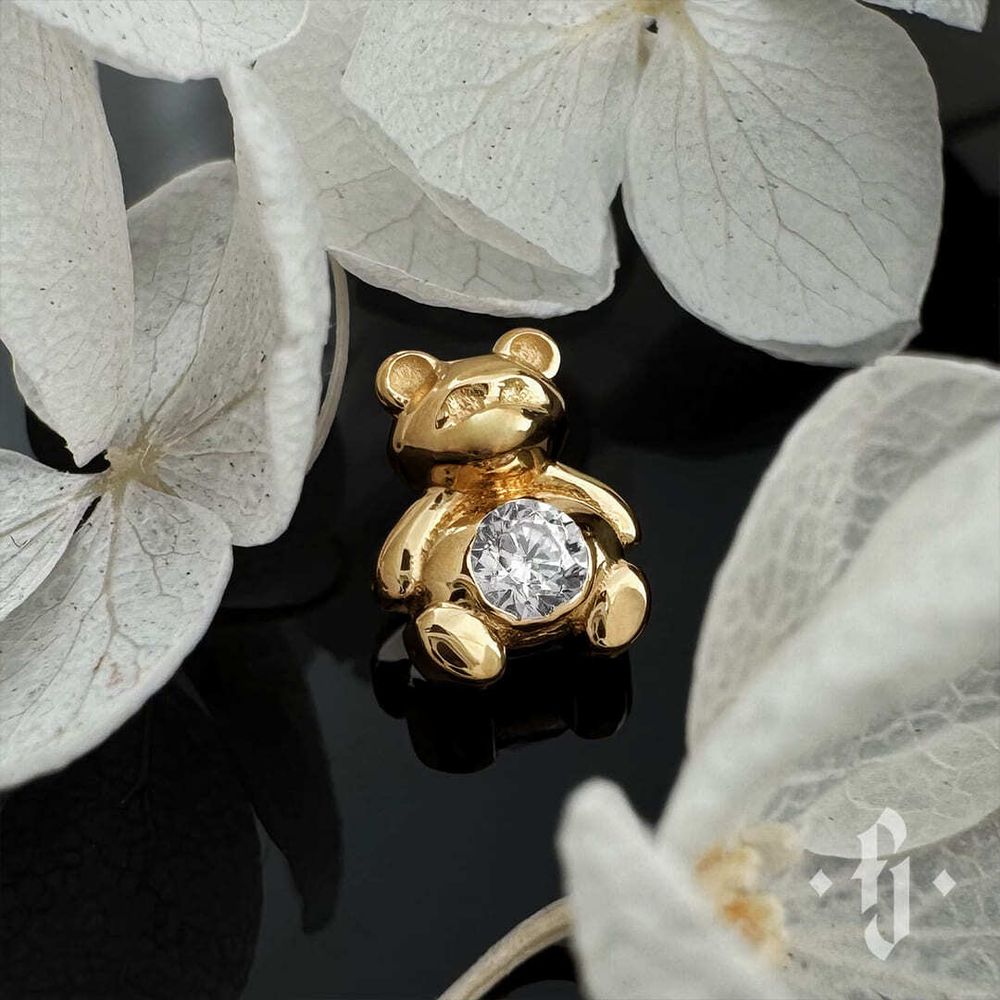 Накрутка &quot;Bear&quot; - Желтое золото - White CZ
