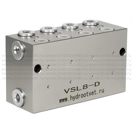 VSL8-D - Питатель для двухлинейных систем смазки с рабочим давлением 400 бар, количество выходов 8, максимальная доза 5 мл/цикл, с фиксированным винтом