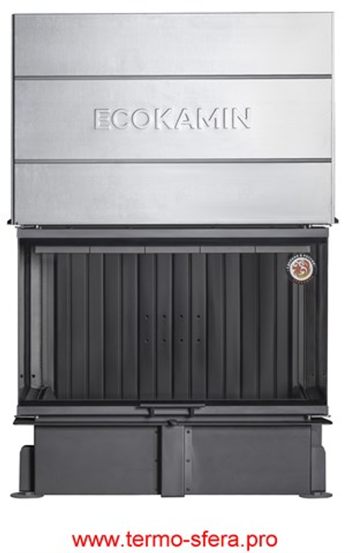 Каминная топка Экокамин ДЕЛЬТА 1000 PBV три стекла принтинг подовое горение черный шамот, вертикальная ламель