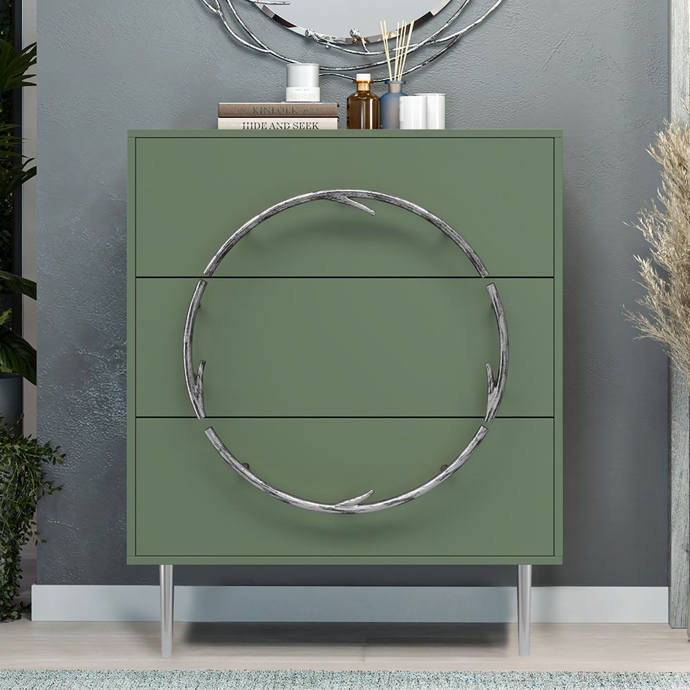 Комод Арт Колор matte Стайл Сильвер с 3 ящиками Зеленый нефрит матовый