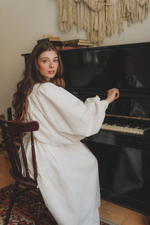 Платье с объемным рукавом из джинсы Айвори