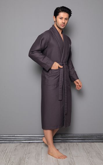 Вафельный мужской халат 12680 коричневый  NUSA
