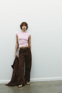 ZARA ФУТБОЛКА С ВЫРЕЗОМ-ЛОДОЧКОЙ, РОЗОВЫЙ