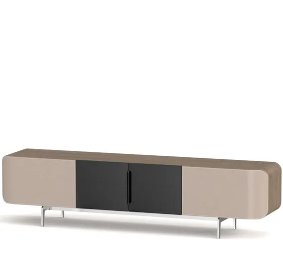 Тумба под ТВ SG-46, 220х51 см, бежевая экокожа, шпон ореха