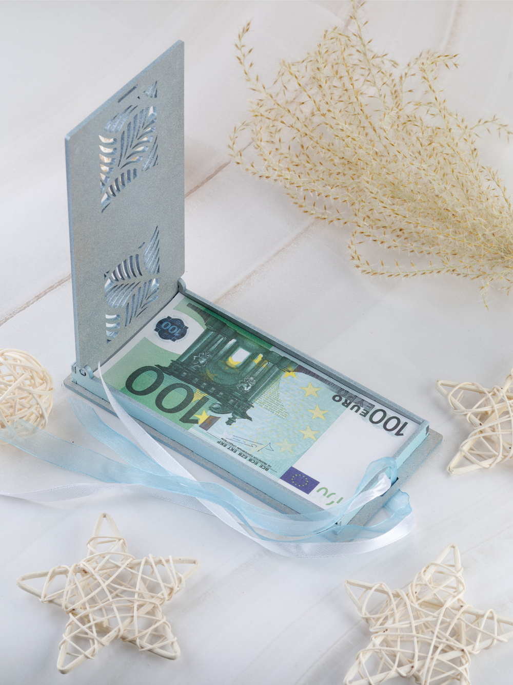 Купюрница деревянная, покраска акрил, с атласной леной, артикул КДХ-011