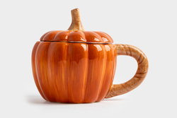 Кружка 450мл с крышкой Anna Lafarg Bright pumpkin Тыква оранжево-зеленая