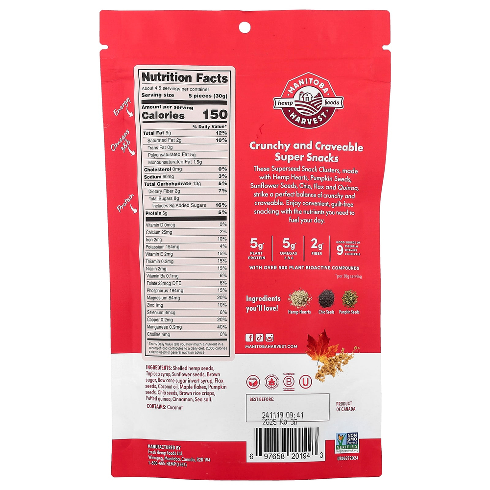 Manitoba Harvest, снек из суперсемен, кленовый сироп и коричневый сахар, 130 г (4,6 унции)