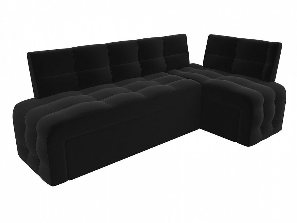 Диван кухонный угловой Люксор правый угол, Черный, Микровельвет, 28601