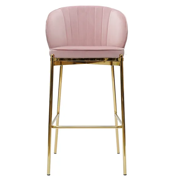 Барный стул Coral, 76 см, розовый велюр с золотыми ножками