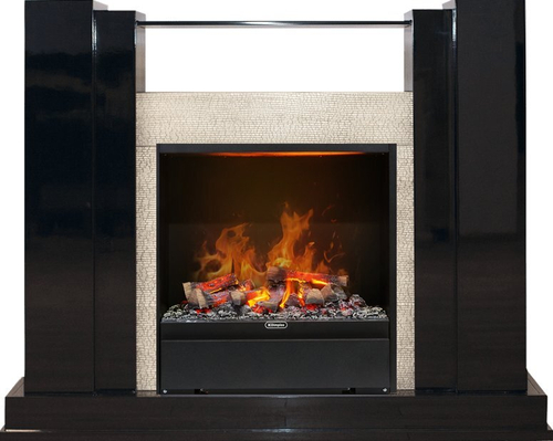 Каминокомплект Rockwell - Черный лак, слоновая кость с очагом Albany