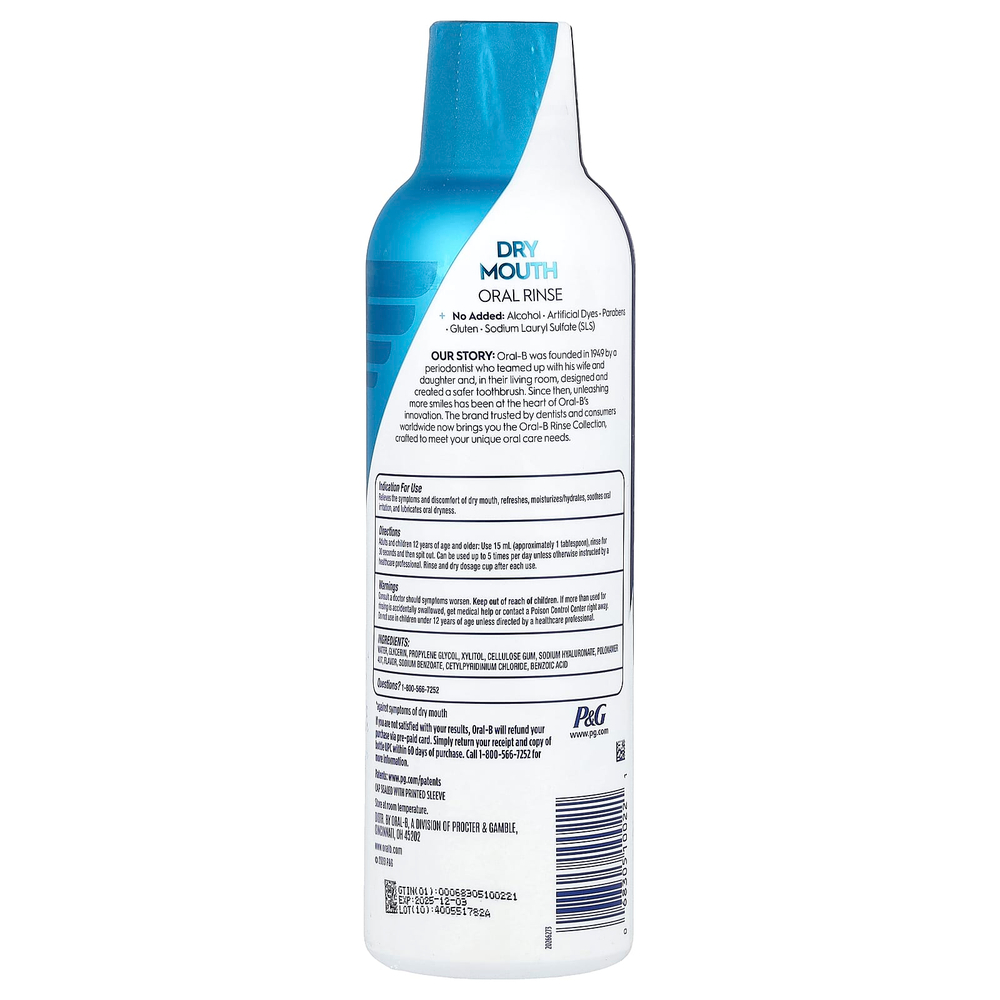 Oral-B, Ополаскиватель для полости рта Dry Mouth, увлажняющая мята, 475 мл (16 жидк. унц.)