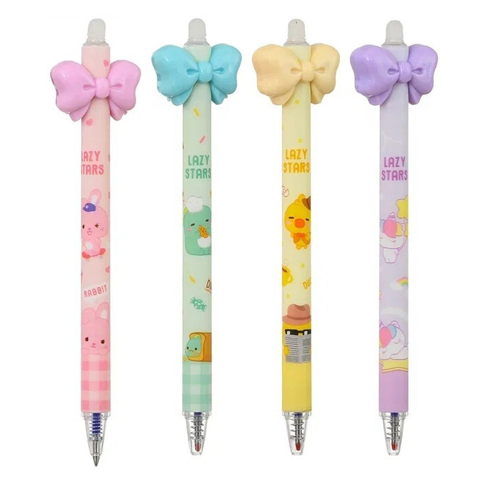 Ручка гелевая, пиши-стирай, автоматическая, Basir, синие чернила, серия "Бантик", с игрушкой, 24 шт