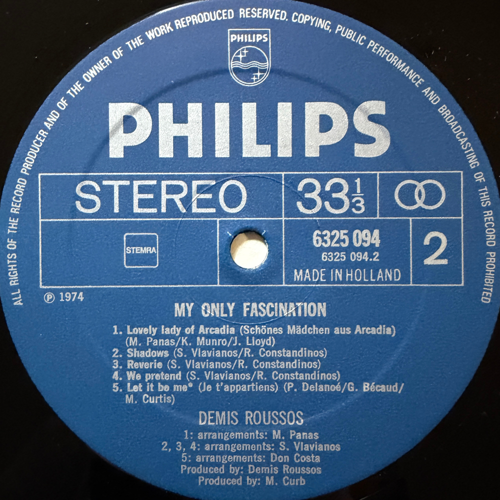 Demis Roussos ‎– My Only Fascination (Голландия 1974г.) Т