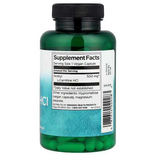 Swanson, Ацетил L-карнитин гидрохлорид, 500 мг, 120 веганских капсул