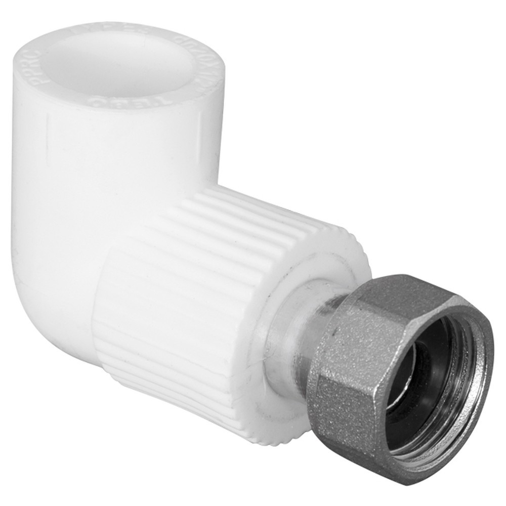 Угольник TEBO бел. PP-R 90 град. с накидной гайкой 20х1/2" (25/200), арт. 030031001
