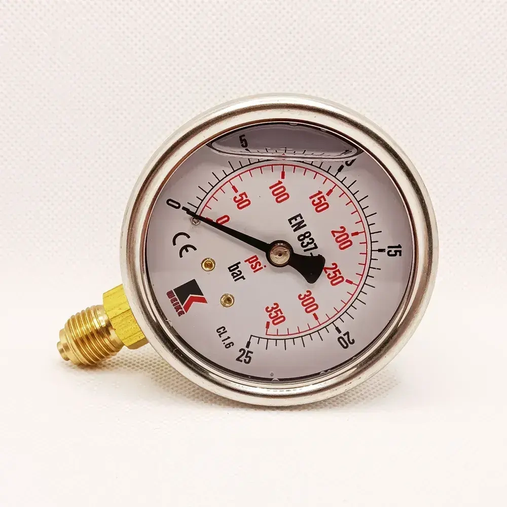Манометр гидравлический на 25 бар (350 psi), 63 мм, G 1/4" радиальный, виброустойчивый - глицериновый