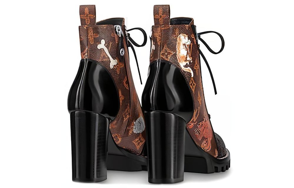 LOUIS VUITTON Lv Star Trail 8cm Ankle Boots "Brown" Women"s